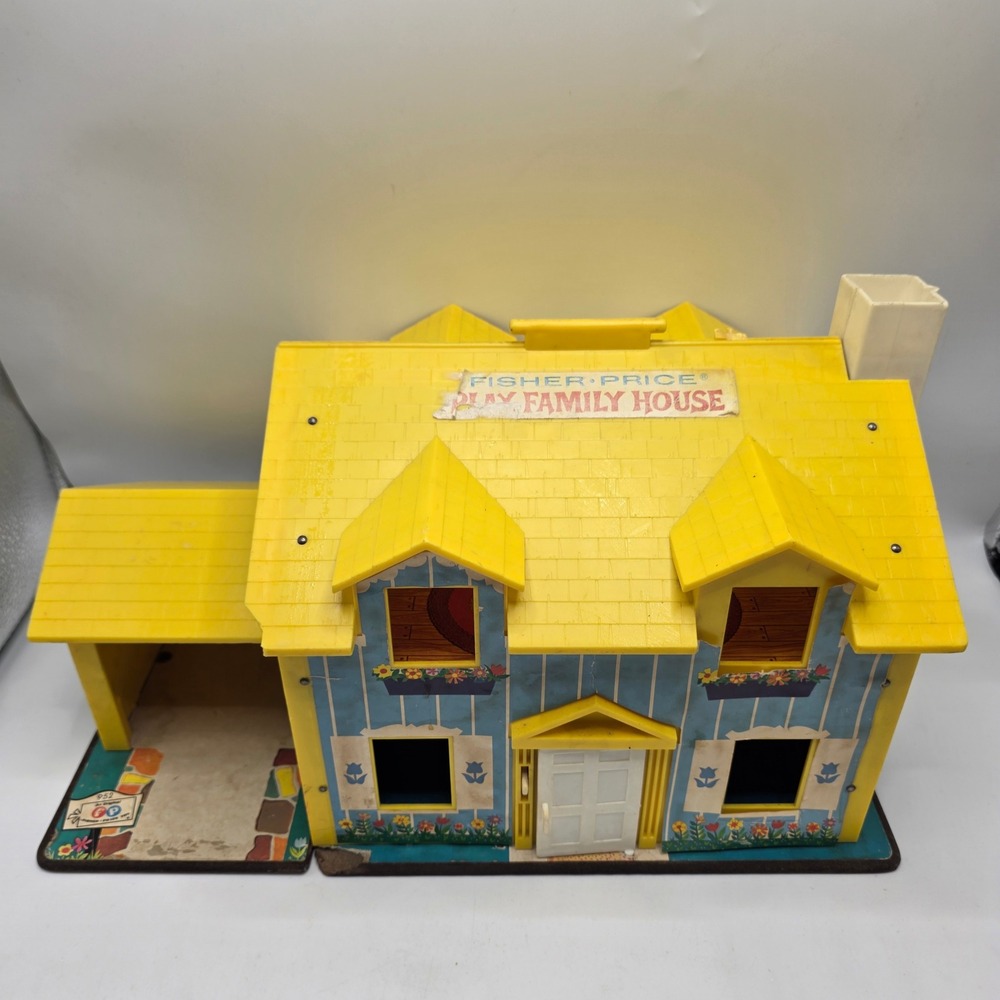 Fisher Price Play Family House 952 Vintage Blue Yellow Dollhouse Working Bell